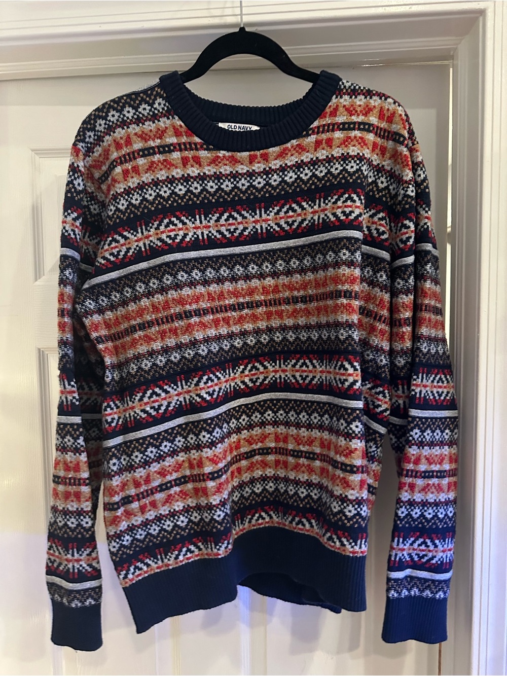 Old Navy Men’s Navy Multicolor Fair Isle Crewneck Sweater